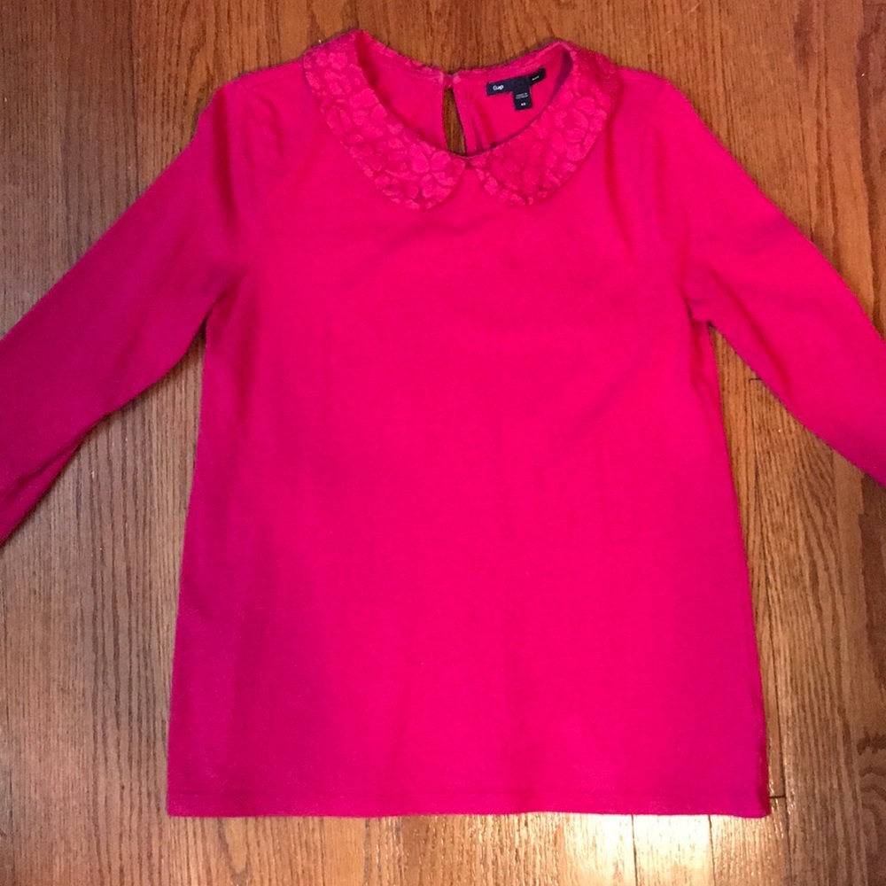 Lace Peter Pan collared shirt.